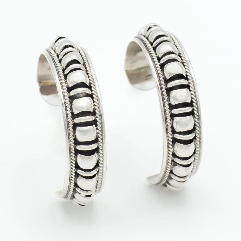 Women’s ear cuffs-Pricilla Apache Navajo Handmade Sterling Silver 2" Hoop Earrings