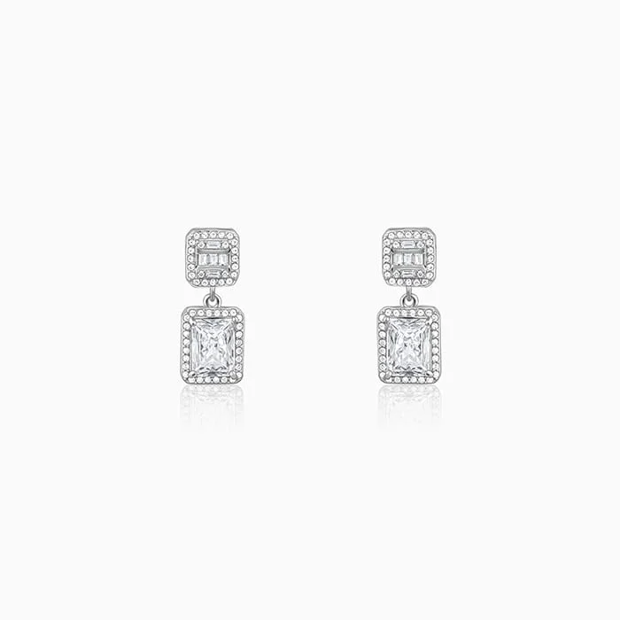 Women’s tribal earrings-Silver Zircon Bold Baguette Earrings