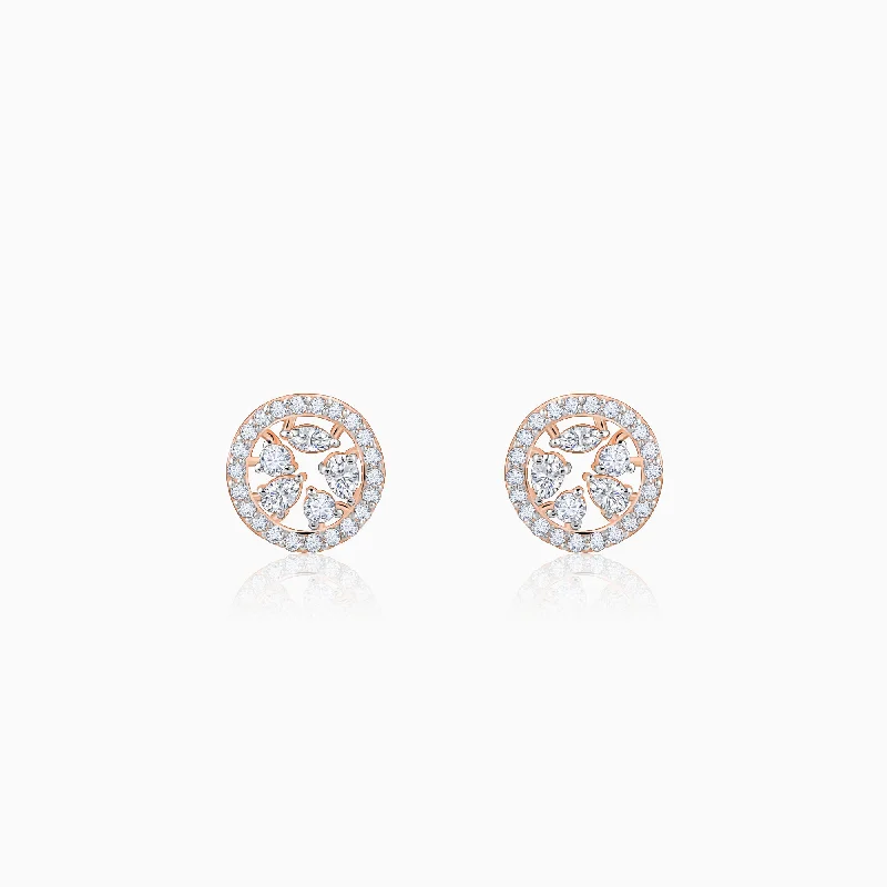 Women’s emerald earrings-Rose Gold Circular Dazzle Diamond Earrings