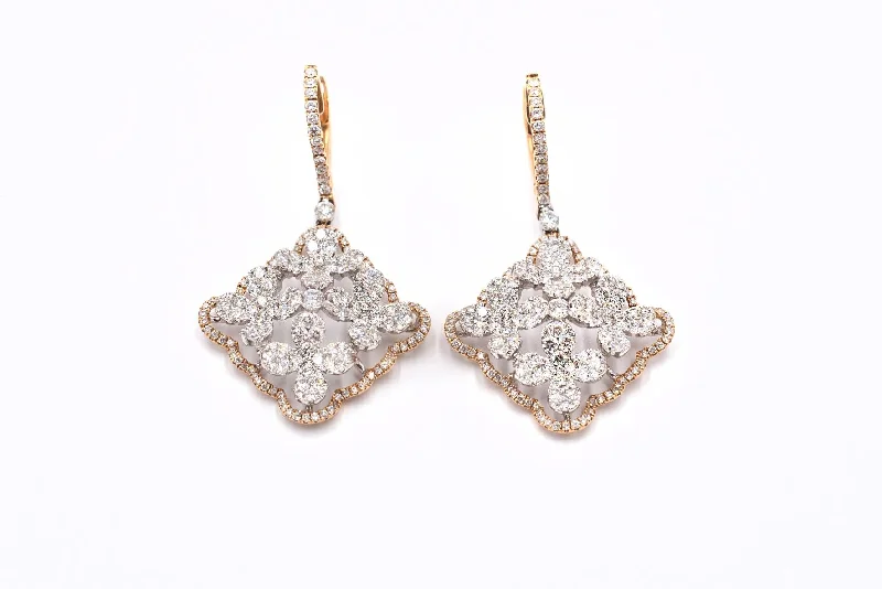 Women’s cute dangle earrings-3 1/3 ctw Diamond Flower Earrings