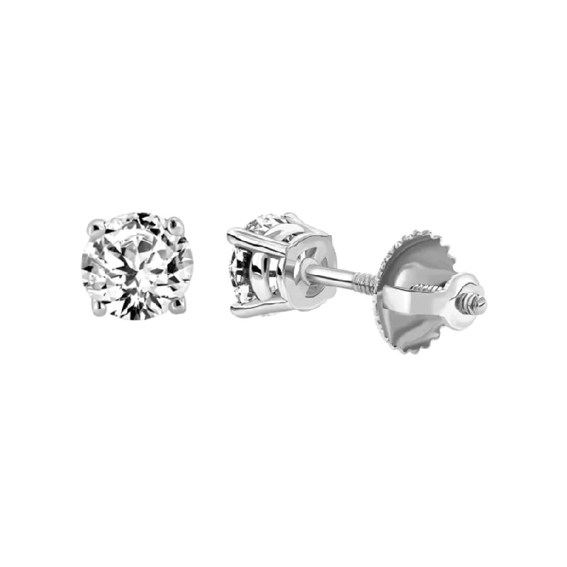 Women’s silver drop earrings-LADIES STUD EARRINGS 2.00CT ROUND DIAMOND 14K WHITE GOLD