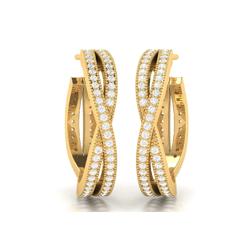 Women’s bold earrings-Ethnic Diamond Wave Huggies