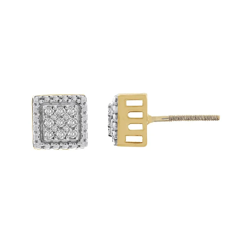 Women’s pearl earrings-LADIES STUD EARRINGS 0.15CT ROUND DIAMOND 10K YELLOW GOLD