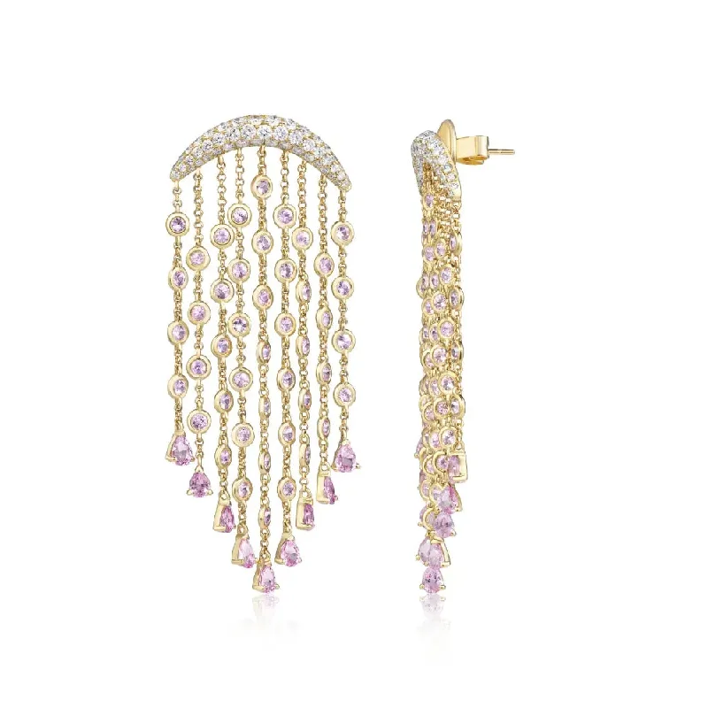 Women’s modern earrings-Pink Sapphire and Diamond Chandelier Earrings