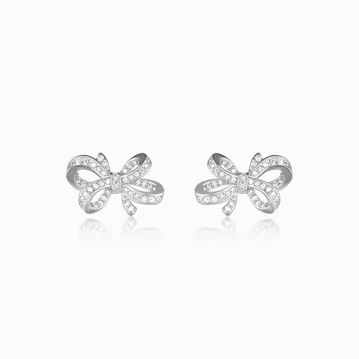 Women’s dangle earrings-Silver Zircon Floral Knot Earrings