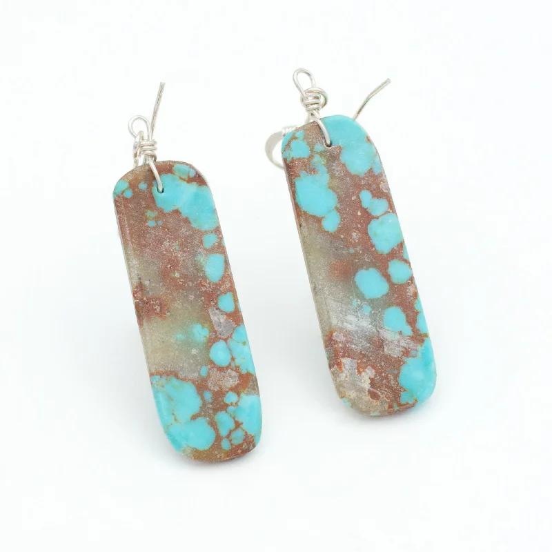 Women’s bold earrings-Santa Domingo/Kewa Handmade Sterling Silver Slab Turquoise Earrings (Hallmark Unknown)