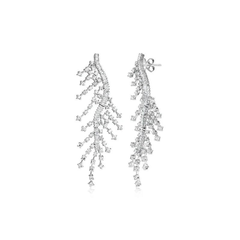 Women’s pearl drop earrings-Falling Leaves Firework Diamond Earrings