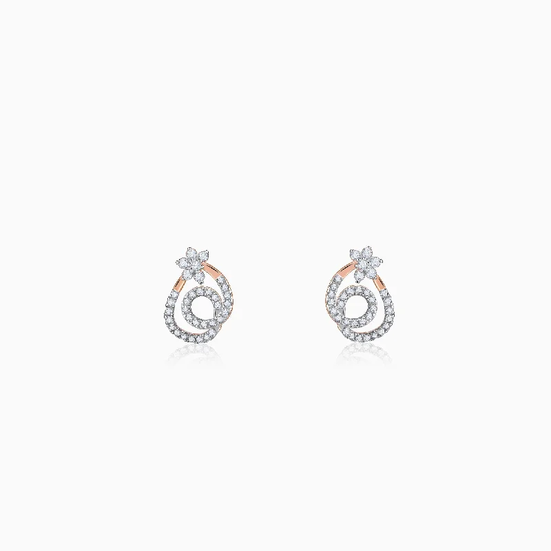 Women’s silver hoop earrings-Rose Gold Twist of Grace Diamond Earrings