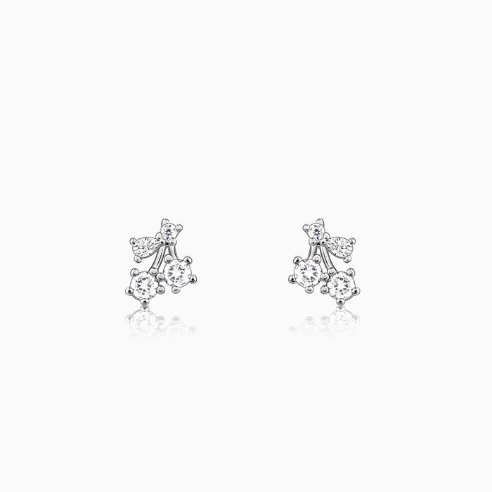 Women’s silver hoop earrings-Silver Sparkling Floral Studs