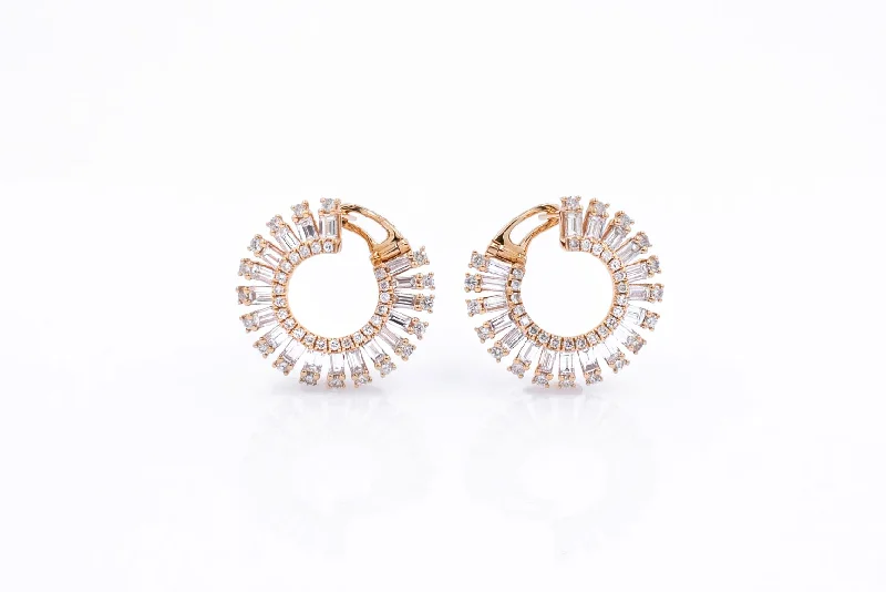 Women’s sapphire drop earrings-18k Rose Gold Baguette Diamond Spiral Earrings