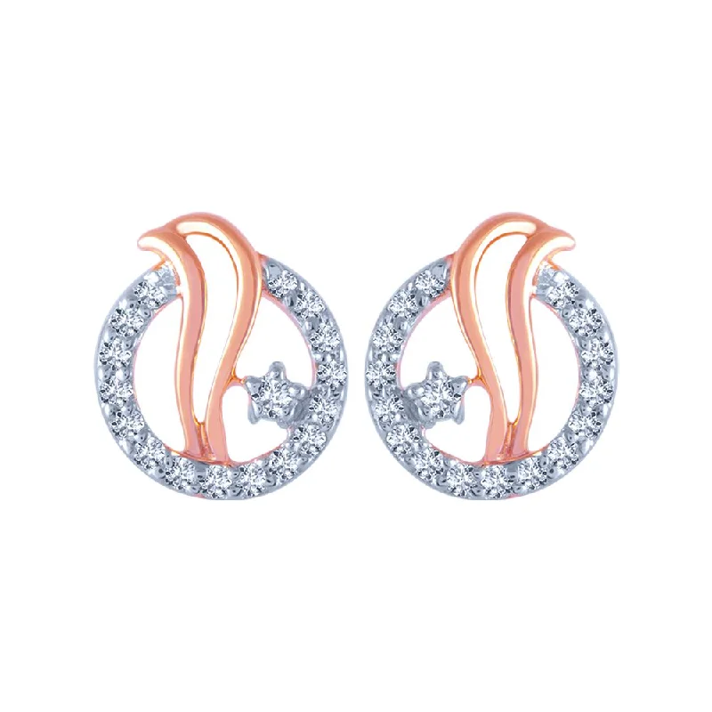 Women’s round earrings-14k (585) Rose Gold And Diamond Stud Earrings For Women