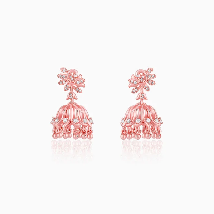 Women’s large stud earrings-Rose Gold Sundar Mor Jhumki