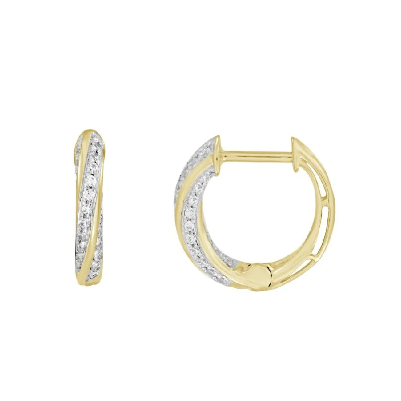 Women’s art deco earrings-LADIES HOOP EARRINGS 0.25CT ROUND DIAMOND 10K YELLOW GOLD