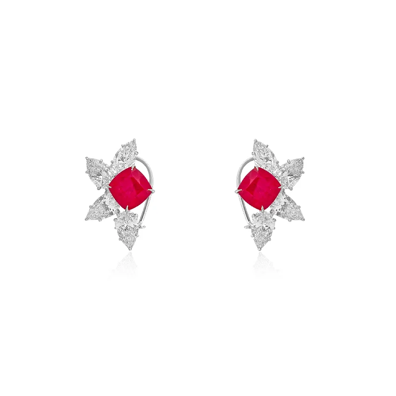 Women’s sapphire earrings-Diamond Earrings 8.19 cts TW Ruby Cushion 9.12 cts