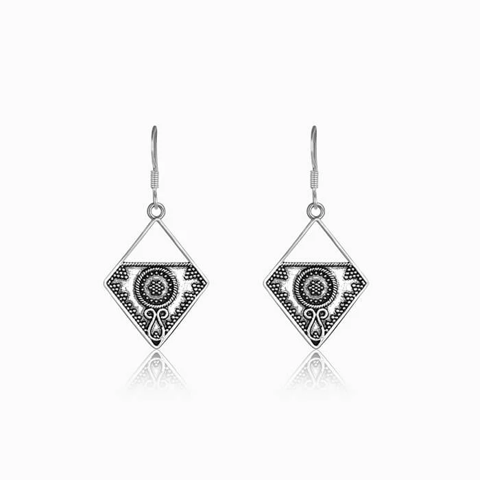 Women’s minimal earrings-Oxidised Silver Precious Dangler Earrings