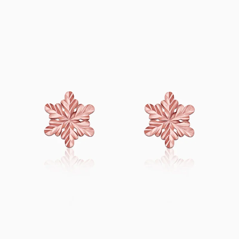 Women’s ear cuffs-Rose Gold Snowflake Stud Earrings