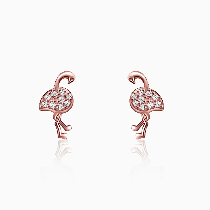 Women’s tassel earrings-Rose Gold Flamingo Studs