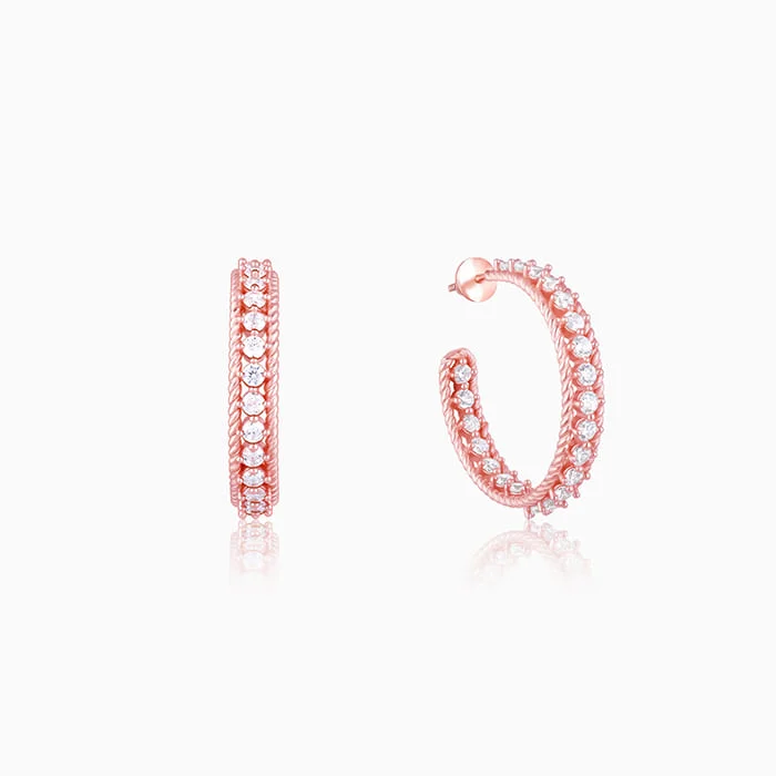 Women’s handmade earrings-Rose Gold White Zircon Hoop Earrings