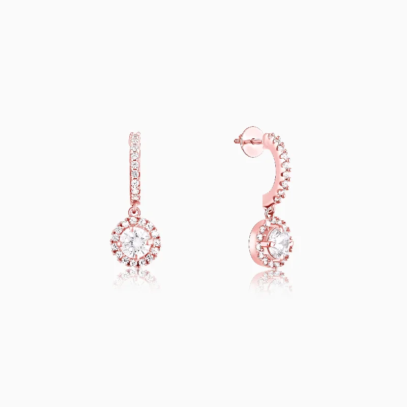 Women’s minimalist earrings-Rose Gold Zircon Drizzle Drop Earrings