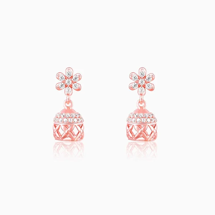 Women’s contemporary earrings-Rose Gold Floral Jaali Jhumki Earrings