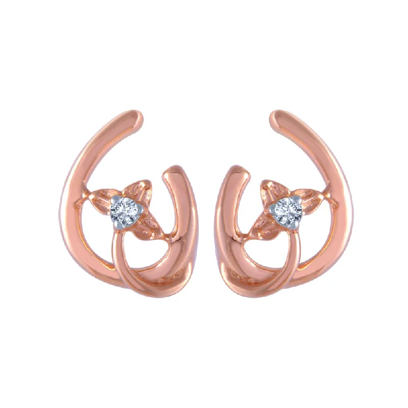 Women’s evening earrings-14k (585) Rose Gold And Diamond Stud Earrings For Women