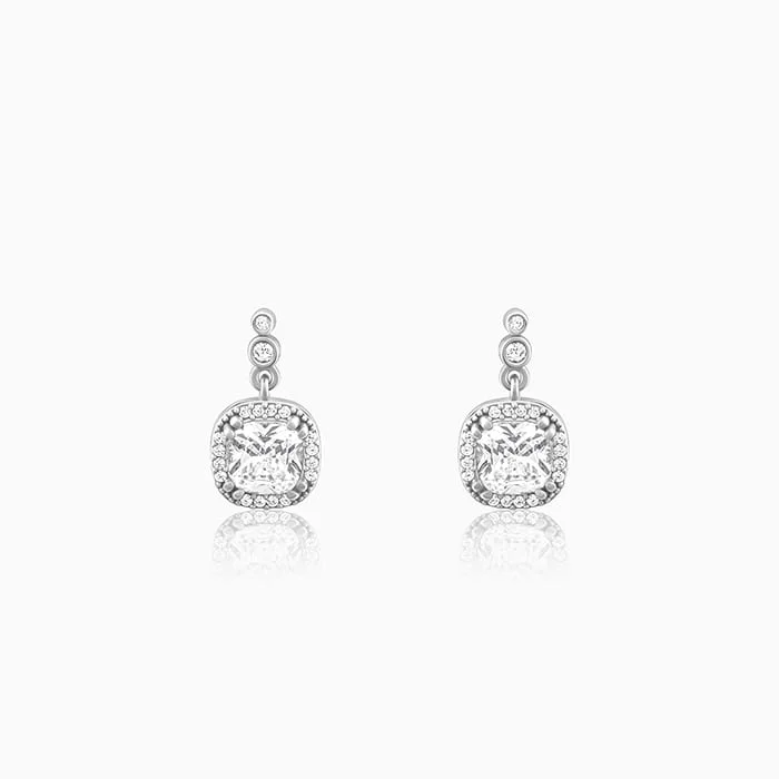 Women’s ruby earrings-Silver Zircon Halo Earrings