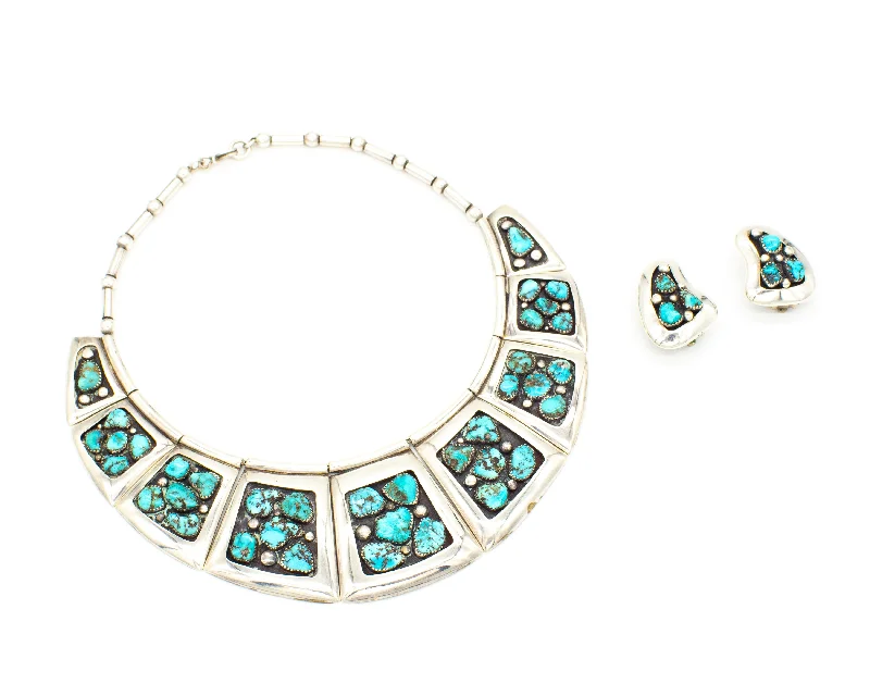 Women’s fancy earrings-Frank Patania Sr. Thunderbird Shop Handmade Sterling Silver Turquoise Necklace & Earrings Set