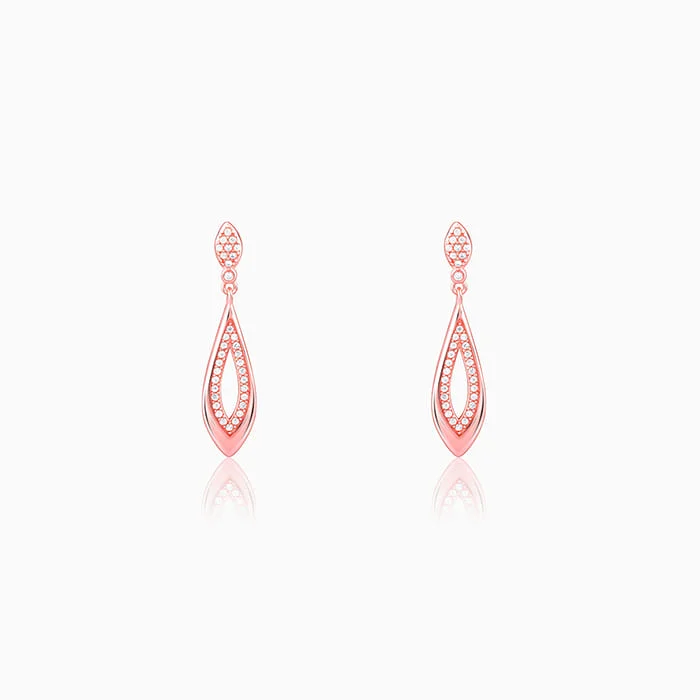 Women’s chic earrings-Rose Gold Halo Drop Earrings