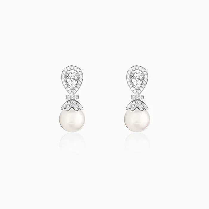 Women’s modern earrings-Zircon Pearl Drop Earrings