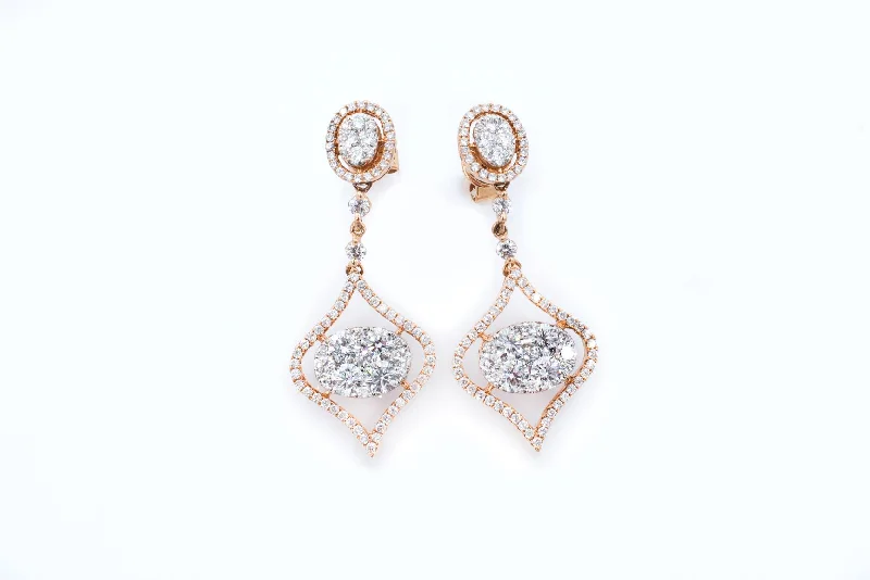 Women’s gold diamond earrings-3.74 ctw Post Drop Diamond Earrings