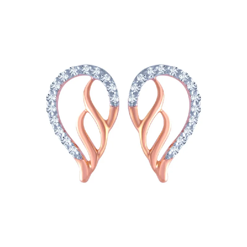 Women’s fine earrings-14k (585) Rose Gold And Diamond Stud Earrings For Women