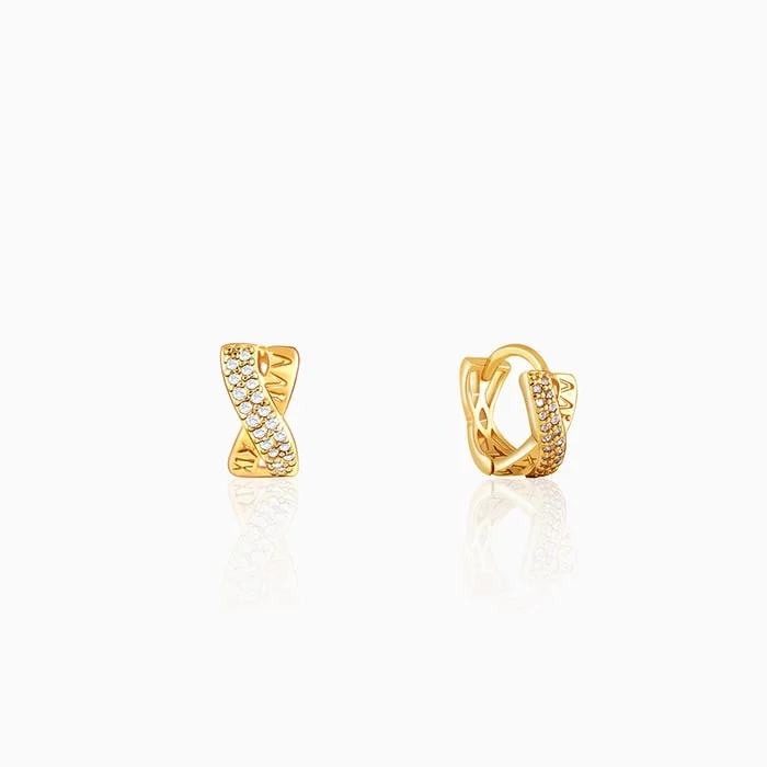 Women’s evening earrings-Golden Zircon Studded Twisted Hoop Earrings