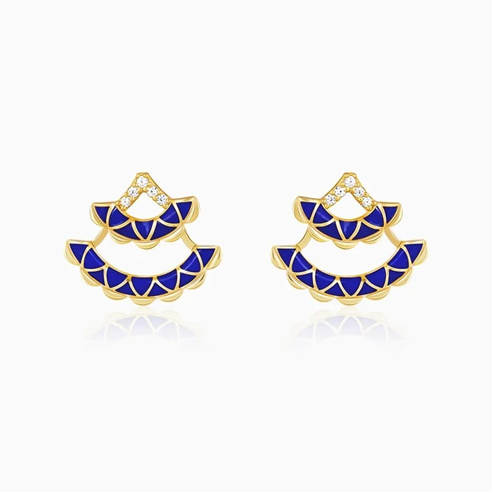 Women’s large stud earrings-Golden Royal Blue Layered Earrings