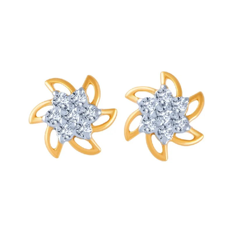 Women’s floral earrings-14k (585) Yellow Gold And Diamond Stud Earrings For Women