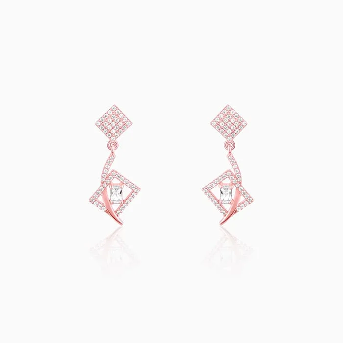 Women’s hoop and stud earrings-Rose Gold Zircon Studded Twig Earrings