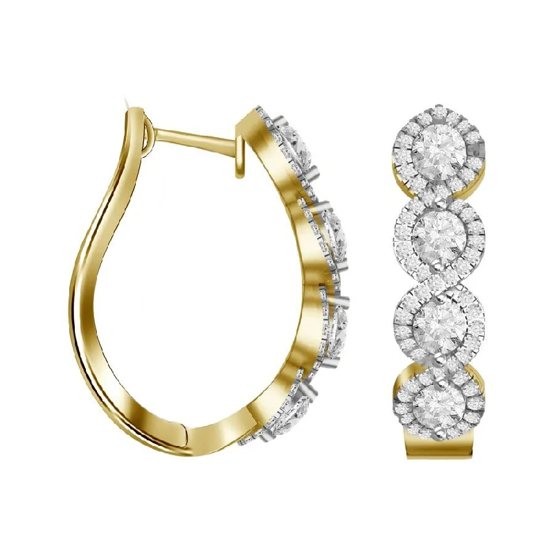 Women’s gemstone earrings-LADIES HOOP EARRINGS 1.50CT ROUND DIAMOND 14K YELLOW GOLD