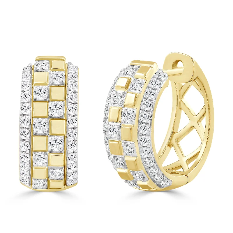 Women’s gold stud earrings-LADIES  HOOPS EARRINGS 0.50CT ROUND DIAMOND 10K YELLOW GOLD