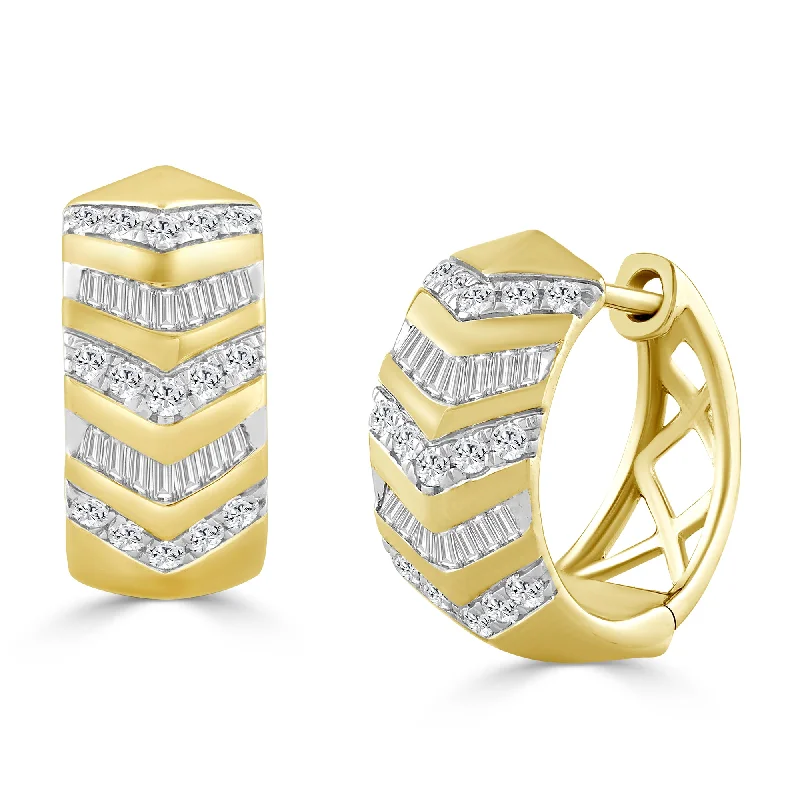 Women’s art deco earrings-LADIES EARRINGS 0.50CT ROUND/BAGUETTE DIAMOND 10K YELLOW GOLD