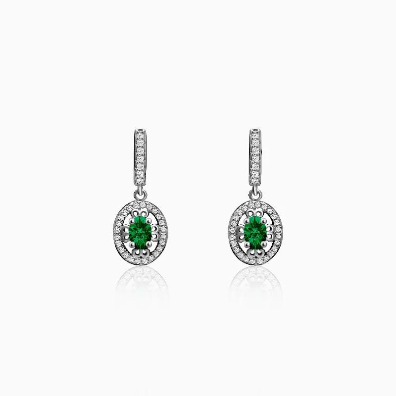 Women’s everyday earrings-Silver Forest Green Drop Earrings