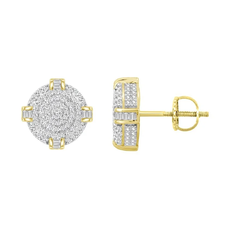 Women’s modern earrings-LADIES EARRINGS 0.50CT ROUND/BAGUETTE DIAMOND 10K YELLOW GOLD