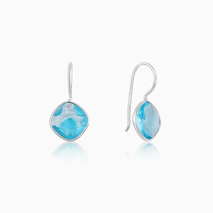 Women’s fine earrings-Silver Aqua Blue Crystal Earrings