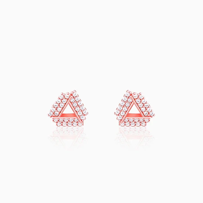 Women’s drop dangle earrings-Rose Gold Zircon Triangle Stud Earrings