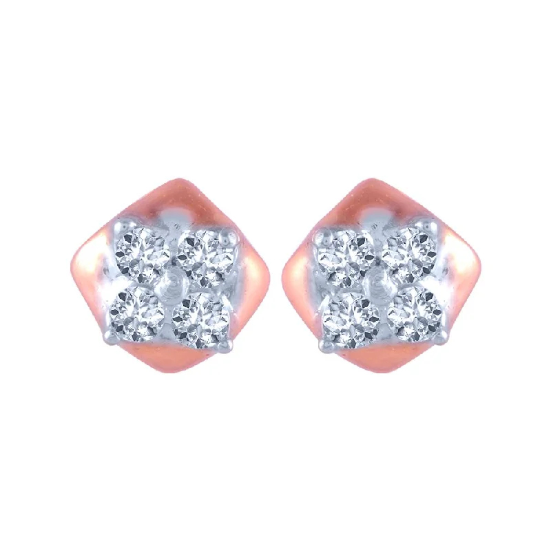 Women’s square stud earrings-14k (585) Rose Gold And Diamond Stud Earrings For Women