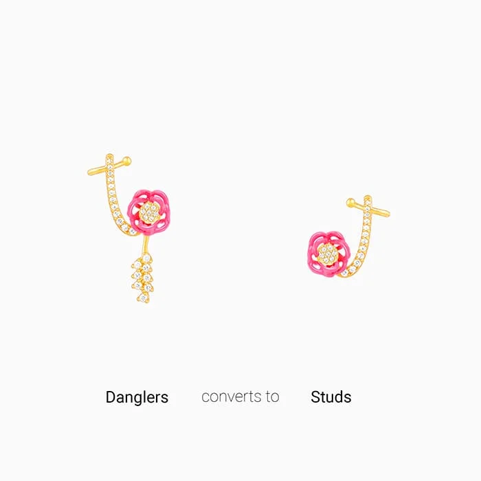 Women’s custom earrings-Golden Pink Brahma Kamal Convertible Cuff Earrings