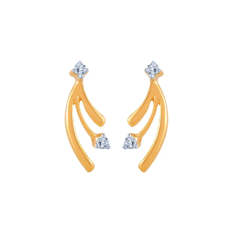 Women’s round earrings-14k (585) Yellow Gold And Diamond Stud Earrings For Women