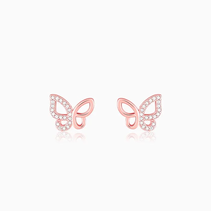 Women’s adjustable earrings-Rose Gold Zircon-Studded Butterfly Earrings