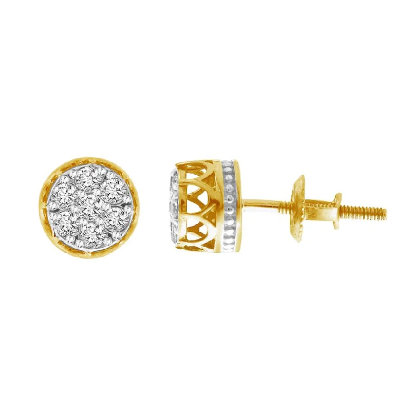 Women’s silver earrings-LADIES STUD EARRINGS 0.25CT ROUND DIAMOND 10K YELLOW GOLD