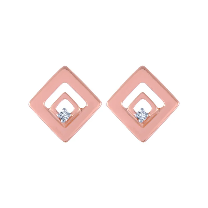 Women’s bold earrings-14k (585) Rose Gold And Diamond Stud Earrings For Women