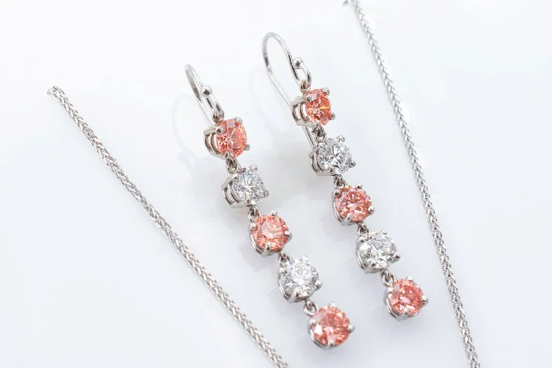 Women’s unique earrings-Pink and White Lab Grown Diamond Earrings 4.5 ctw