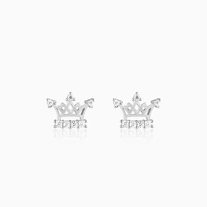 Women’s casual earrings-Silver Zircon Sparkling Crown Earrings